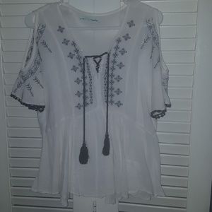 White cold shoulder top